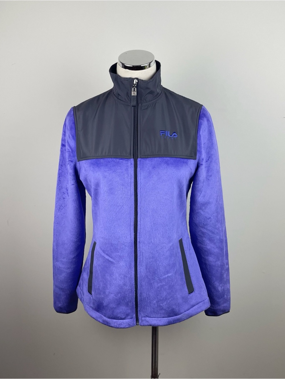 Fila Sport Purple Black Gray Biella Performance Fleece Jacket Full Zip Women